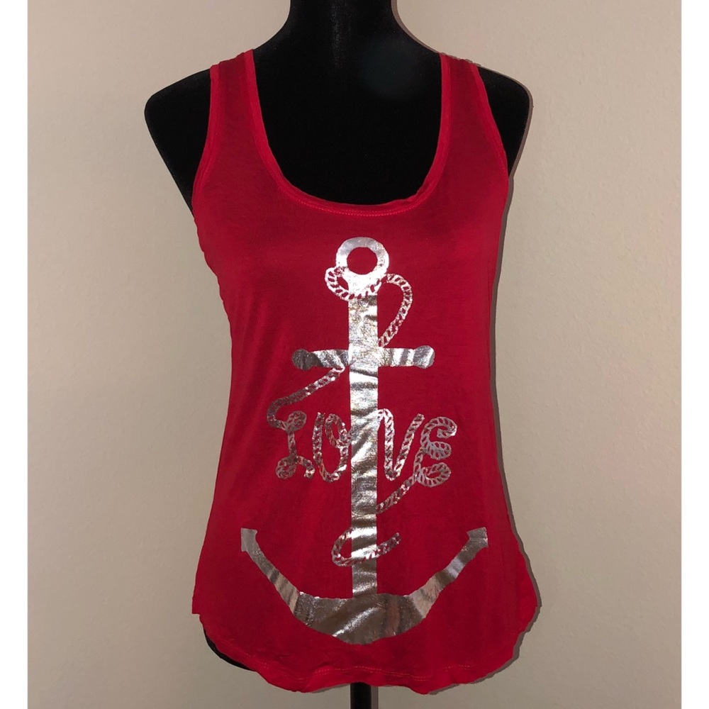 Red Anchor & Love Print Top